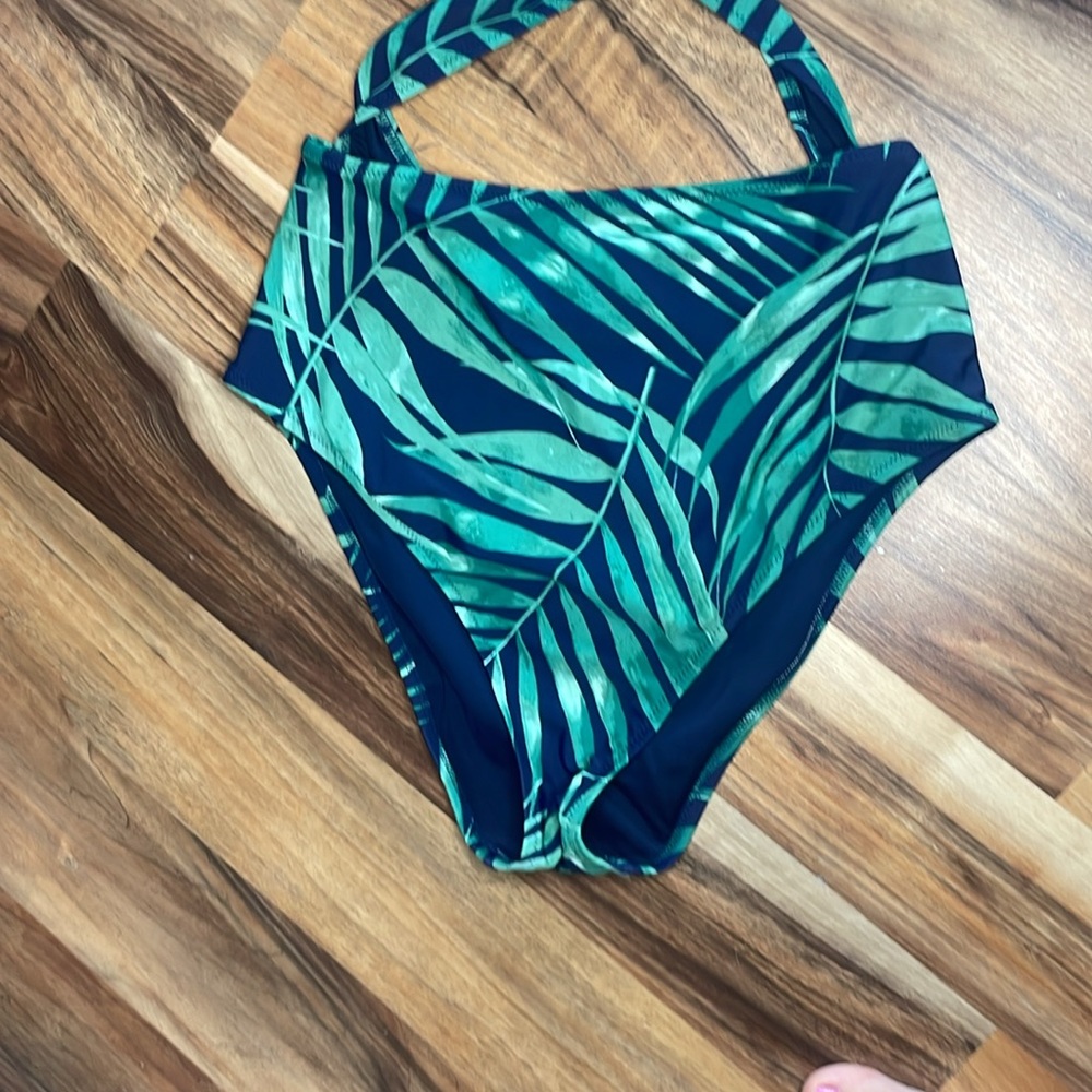 Aerie Green Palm Leaf Print One Piece Strappy Swimsuit - Picture 3 of 5